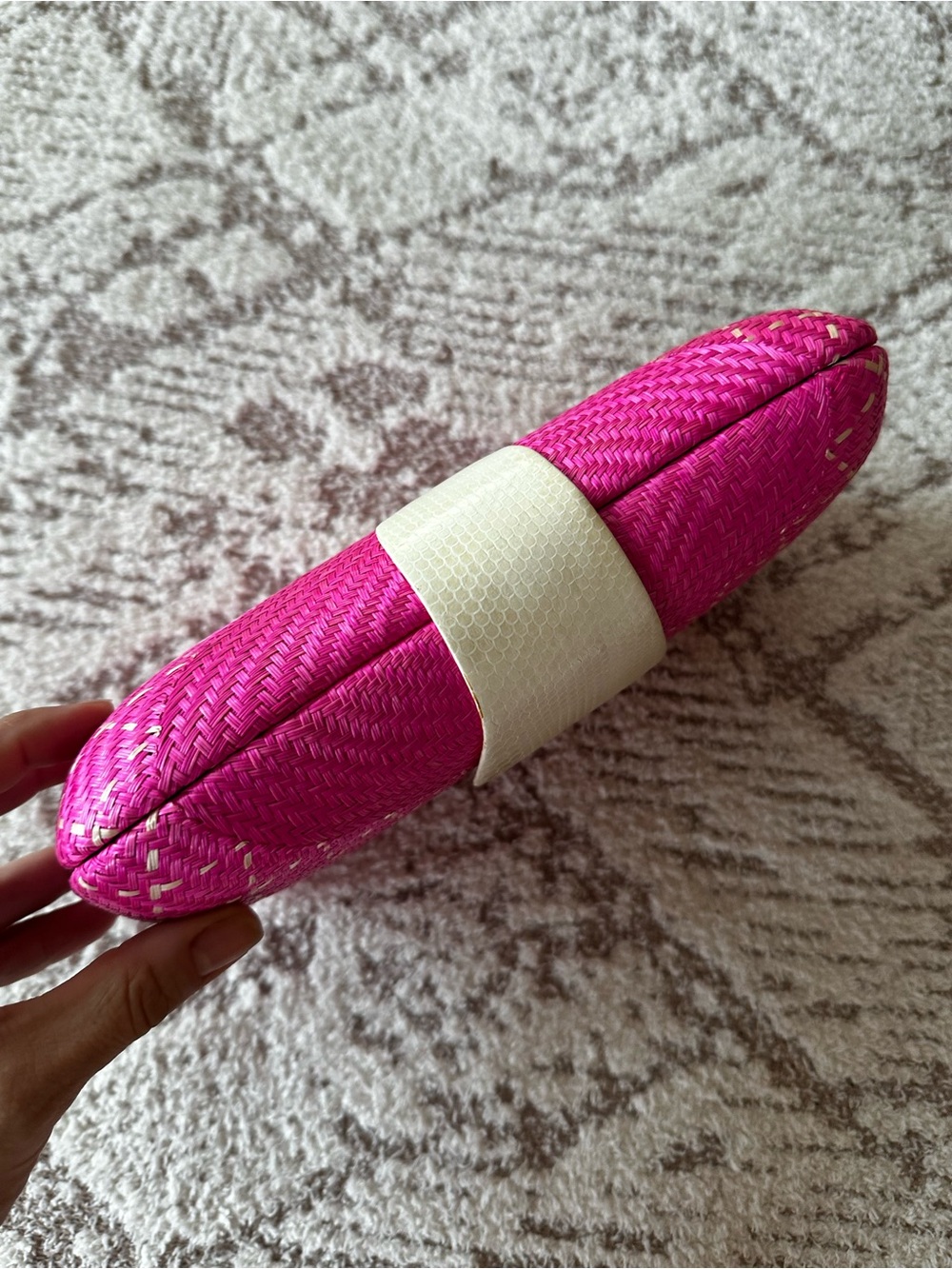 Lea Nealon Pink Woven Straw Clutch Crossbody Bag Resort Vacation - Picture 4 of 17